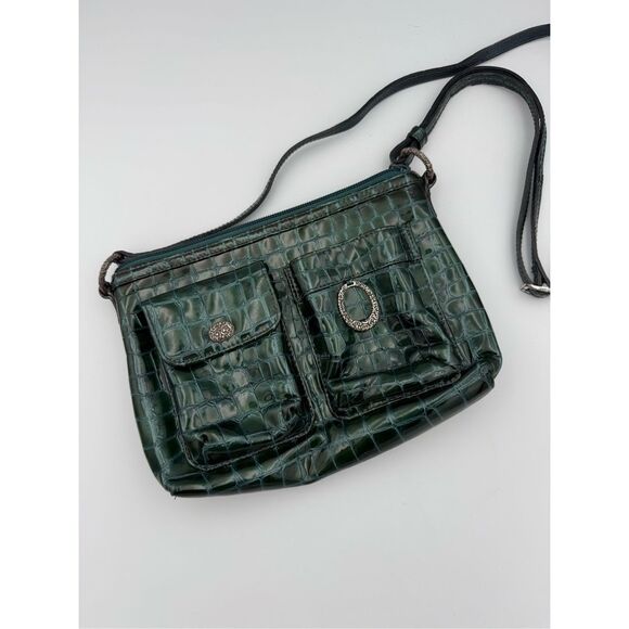 Brighton Emerald Green Cher Croc Embossed Patent Leather Crossbody Bag Purse - Picture 8 of 8